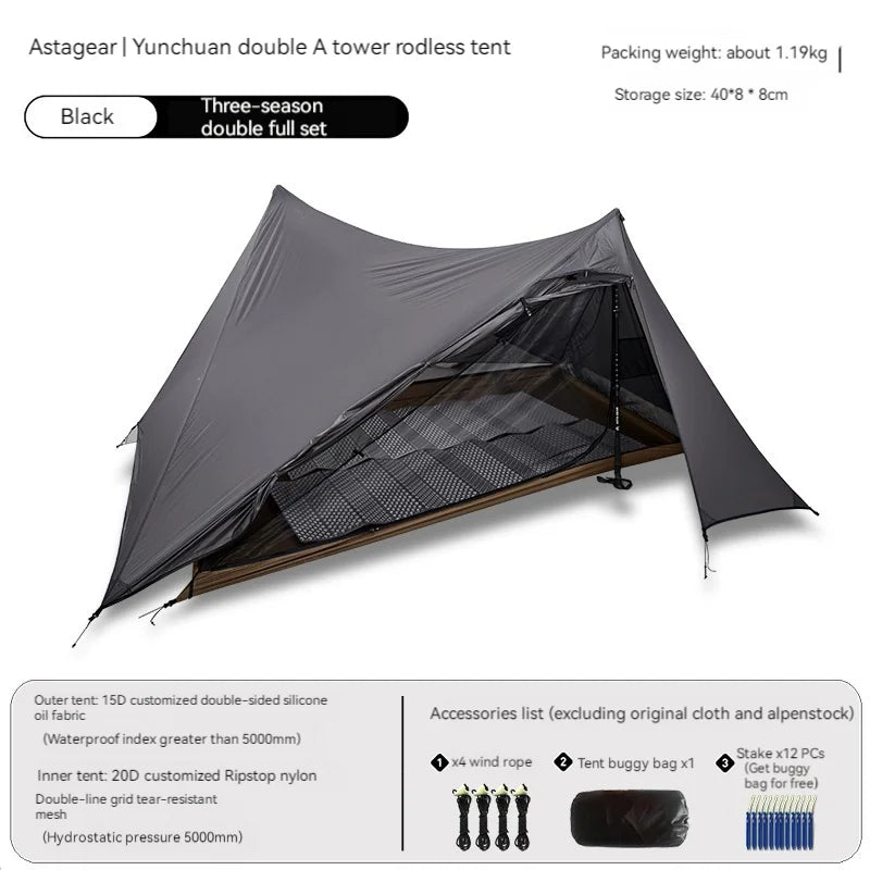 ASTA GEAR Yun Chuan 15D Nylon Ultralight Rodless Tent