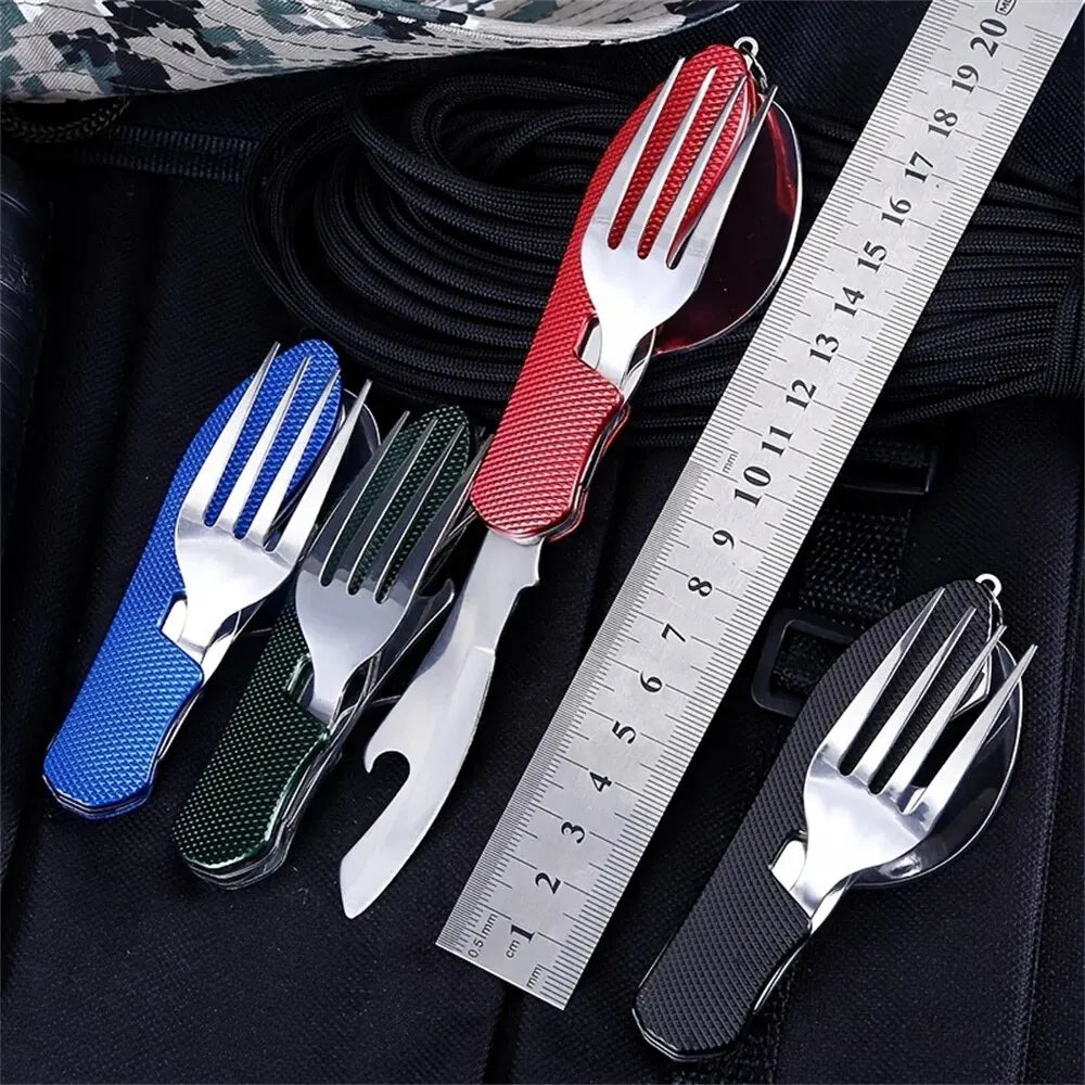 Foldable Camping Utensil Set - Multi-Functional Knife, Fork, Spoon
