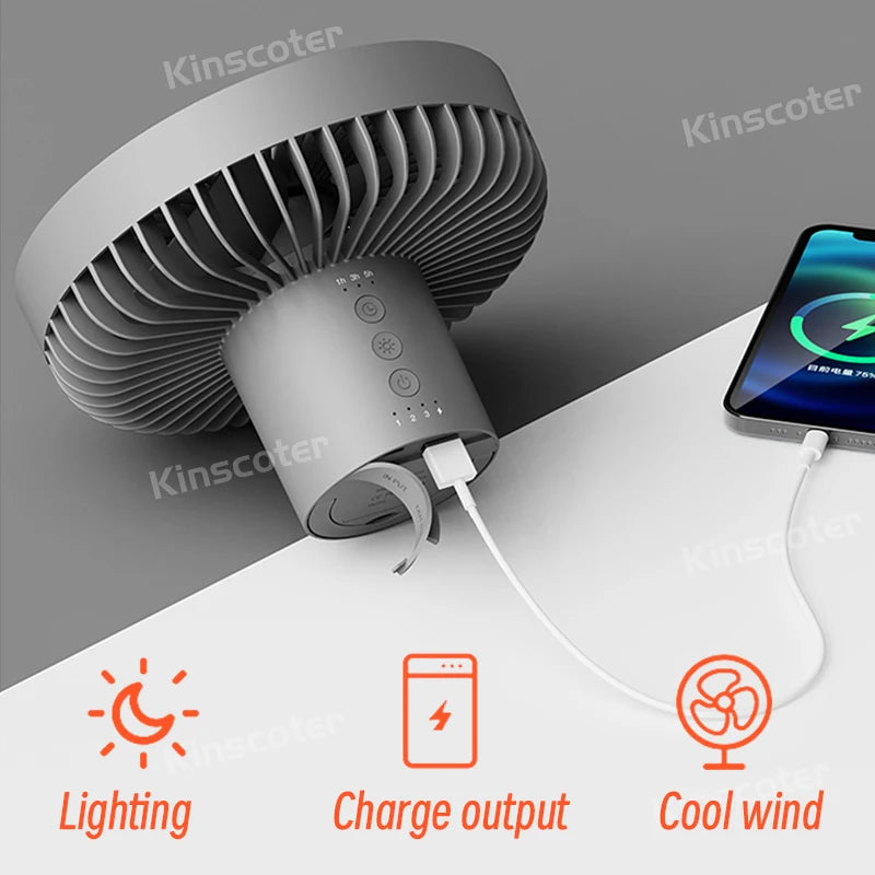 Portable Camping Fan 10000mAh with Power Bank & LED