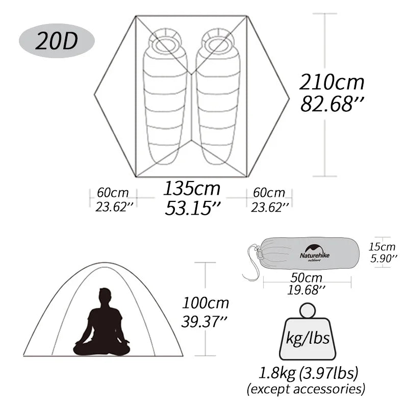 Naturehike Mongar 2-Person Ultralight Waterproof Backpacking Tent