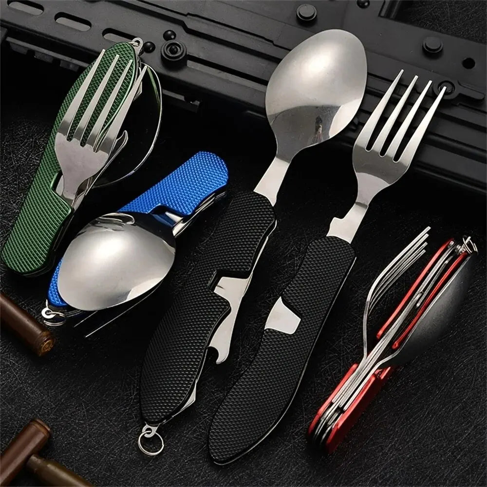 Foldable Camping Utensil Set - Multi-Functional Knife, Fork, Spoon