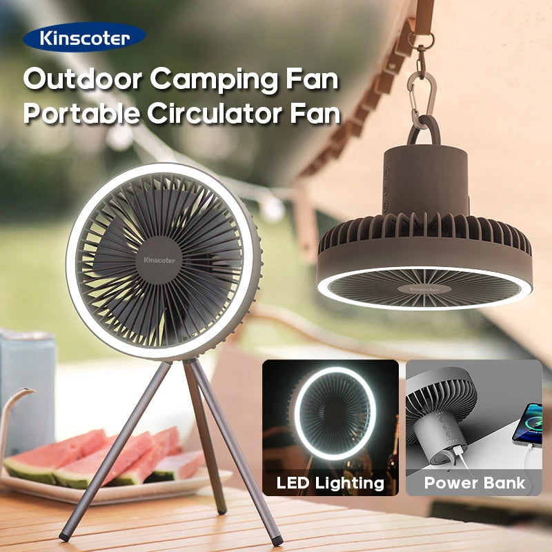Portable Camping Fan 10000mAh with Power Bank & LED